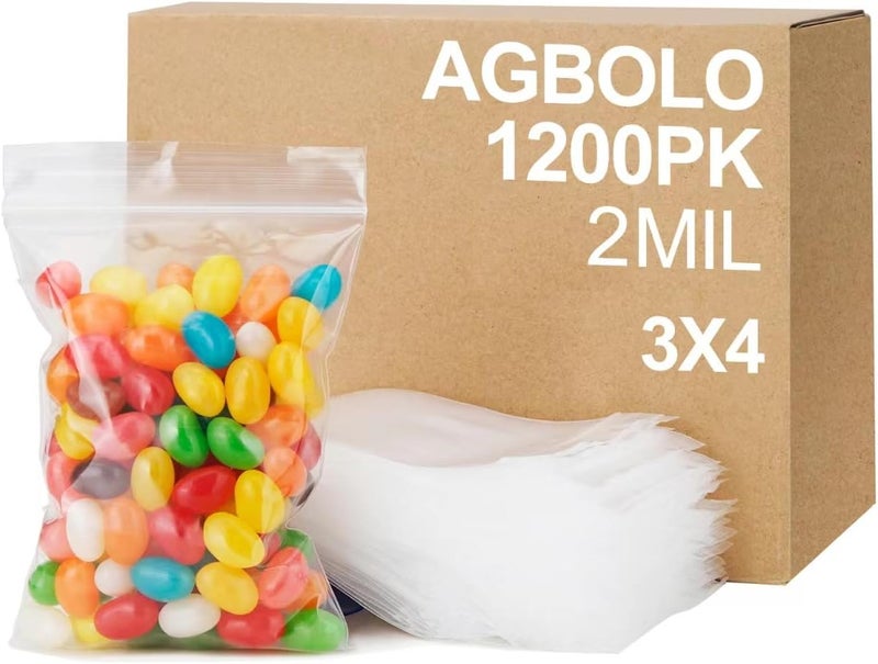 AGBOLO 1200Pcs Small Plastic Bag for Jewelry, 3x4'' Small Zip Bag Baggies Resealable, 2 Mil(2 Layer) Durable Small Zip Bag for Pill and Business - Clear - Image 1